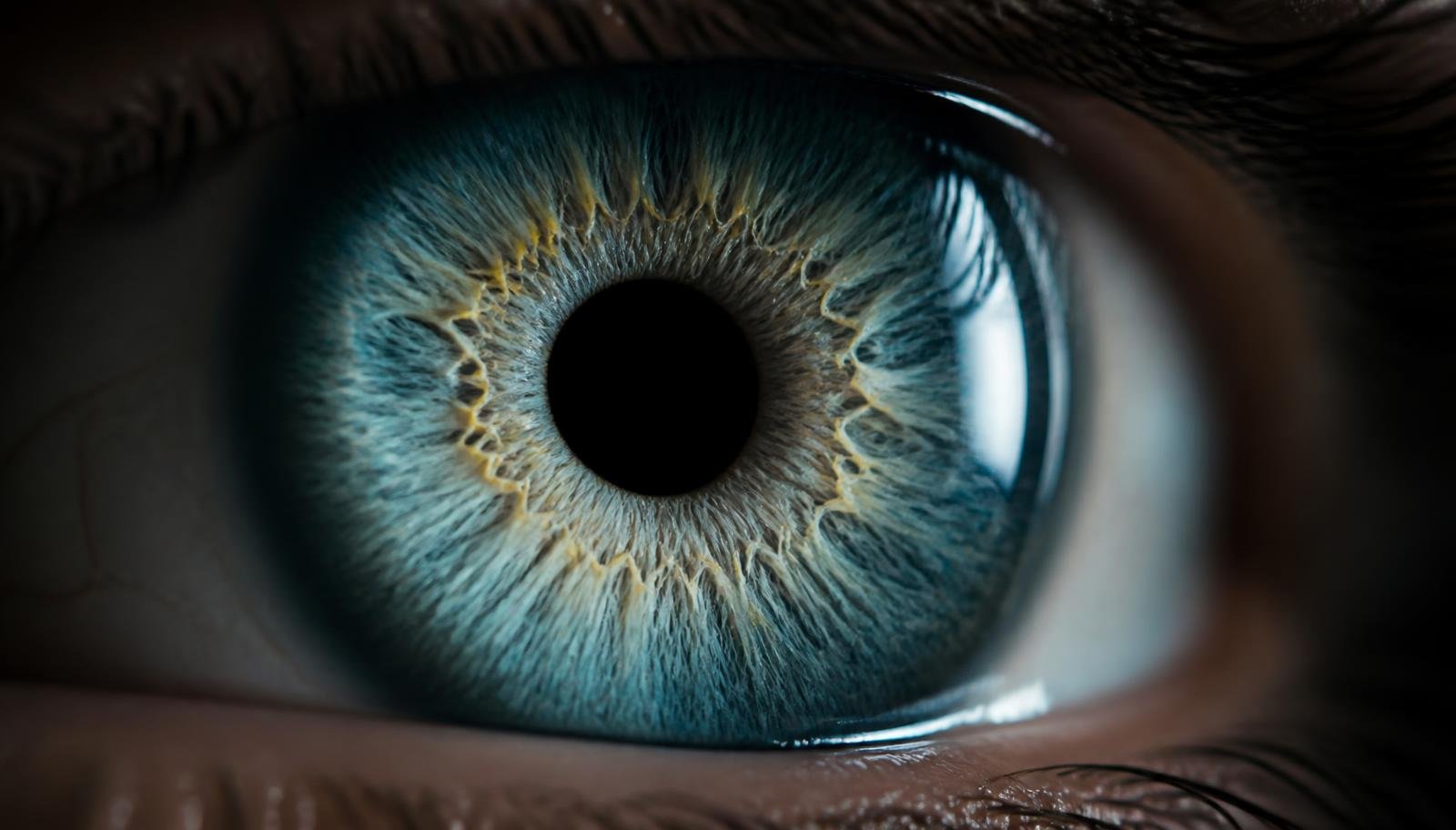 Macrofotografia de íris e córnea humanas com luz clínica